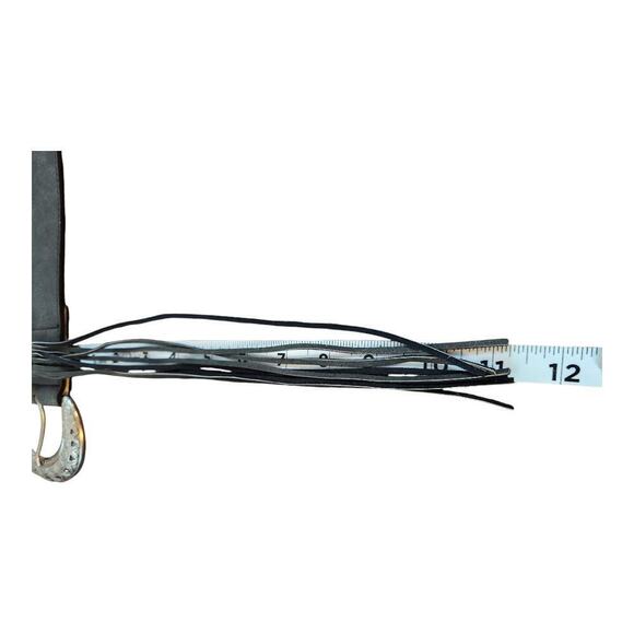 Leather belt fringe with silver color accents sz large Wide western boho black - Picture 15 of 16